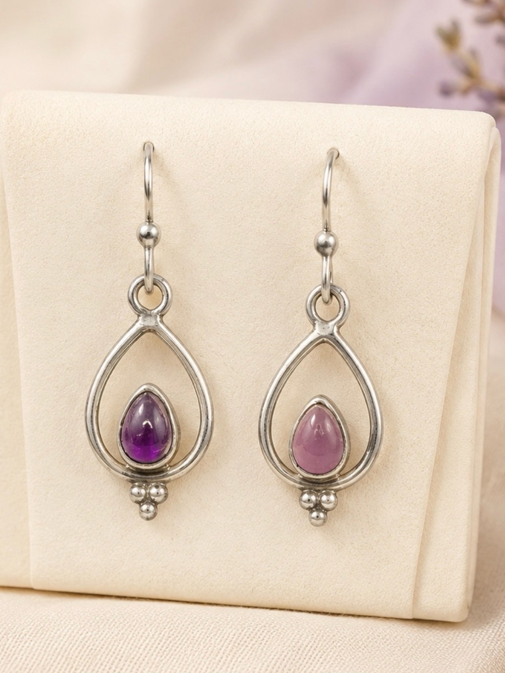 Charming 925 Sterling Silver Genuine Amethyst Dangle Earrings